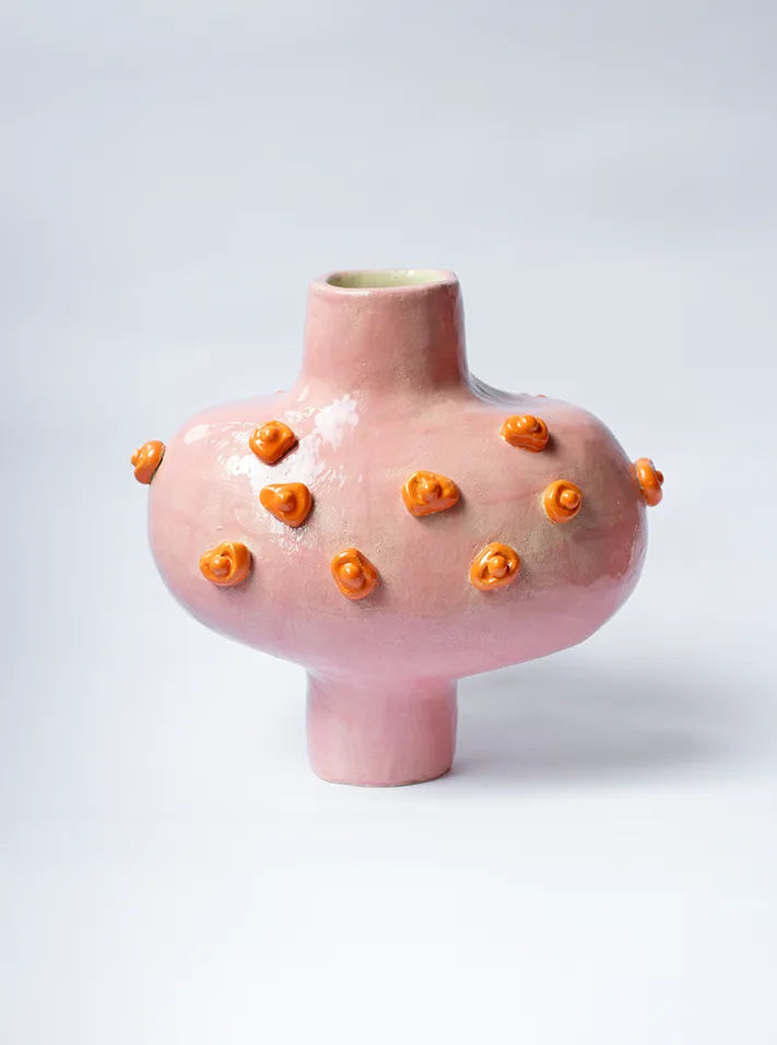 Rügyek — Pink Ceramic Vase with Orange Detail