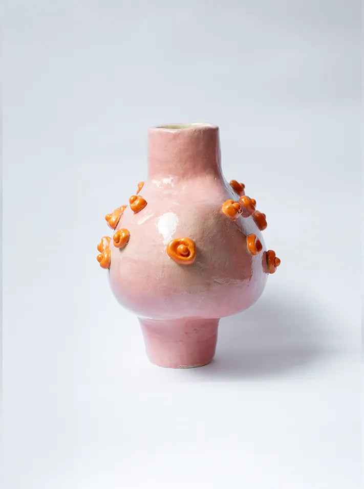 Rügyek — Pink Ceramic Vase with Orange Detail