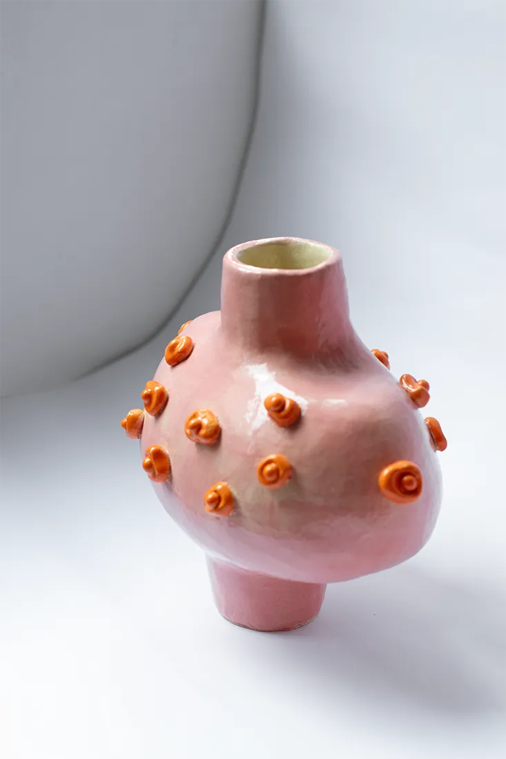 Rügyek — Pink Ceramic Vase with Orange Detail